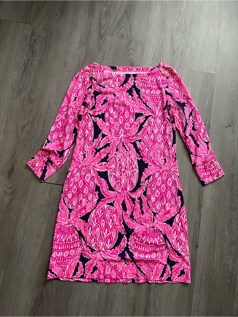 Lilly Pulitzer Pink/Navy Printed Size XS Long Sleeve Dress
